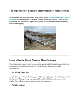 The Importance of a Reliable Steel Chassis for Mobile Homes