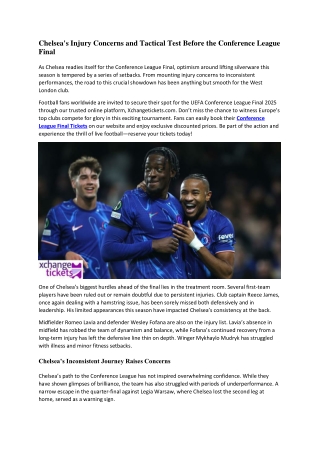Chelsea's Injury Concerns and Tactical Test Before the Conference League Final