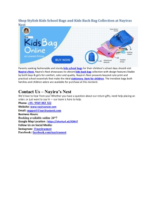 Shop Stylish Kids School Bags and Kids Back Bag Collection at Nayiras Nest