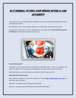 Is It Normal to Feel Pain Weeks After a Car Accident?