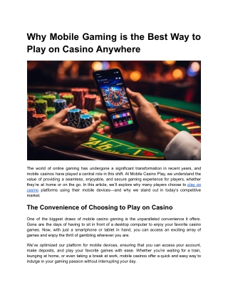 BLOG 1 _ MONTH 7 _ Why Mobile Gaming is the Best Way to Play on Casino Anywhere