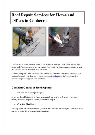 Roof Repair Services for Home and Offices in Canberra