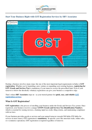 Start Your Business Right with GST Registration Services by SRV Associates