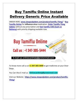 Buy Tamiflu Online Instant Delivery Generic Price Available