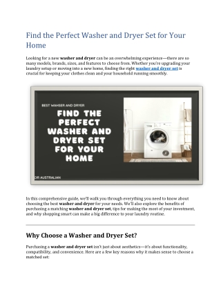 Find the Perfect Washer and Dryer Set for Your Home