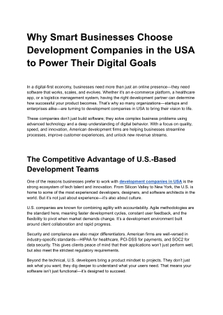 Why Smart Businesses Choose Development Companies in the USA to Power Their Digi