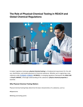 The Role of Physical-Chemical Testing in REACH and Global Chemical Regulations