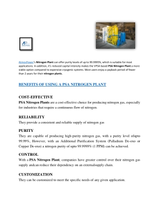 PSA Nitrogen Plant Manufacturer in Ahmedabad, India