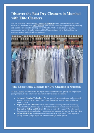 Best Dry Cleaners in Mumbai
