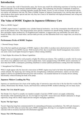The Significance of DOHC Engines in Japanese Functionality Cars