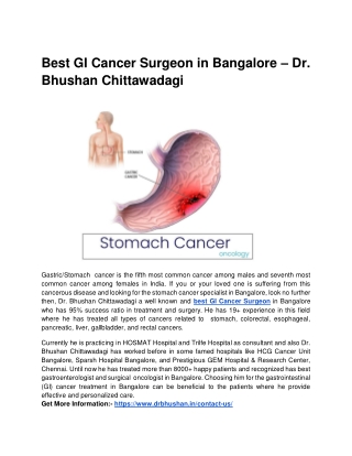 Best GI Cancer Surgeon in Bangalore – Dr. Bhushan Chittawadagi