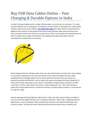 Buy USB Data Cables Online – Fast Charging & Durable Options in India