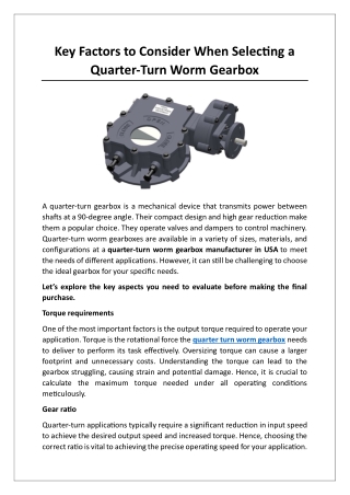 Key Factors to Consider When Selecting a Quarter-Turn Worm Gearbox