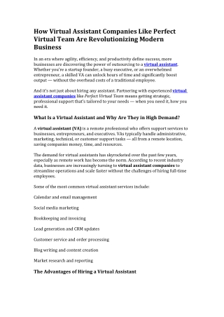 How Virtual Assistant Companies Like Perfect Virtual Team