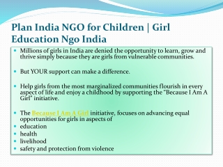 Plan India NGO for Children - Girl Education Ngo India
