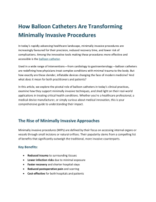 How Balloon Catheters Are Transforming Minimally Invasive Procedures