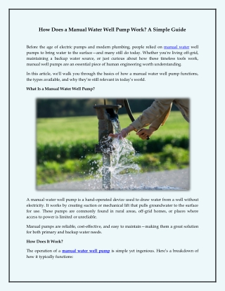 Manual Water Well Pump: How It Works & Benefits​