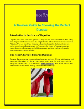 A Timeless Guide to Choosing the Perfect Dupatta