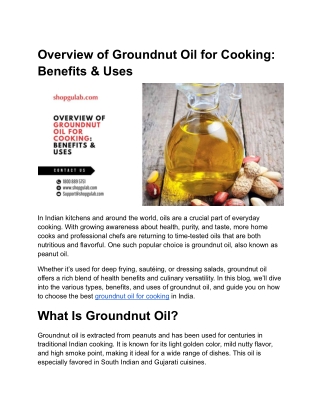 Overview of Groundnut Oil for Cooking_ Benefits & Uses