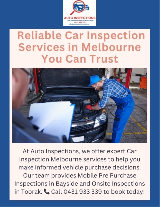 Trusted Car Inspection Melbourne | Mobile Pre Purchase Inspections Bayside & Too