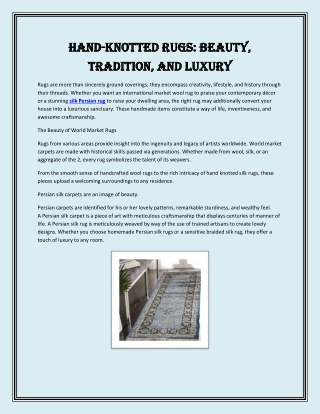 Hand-knotted Rugs Beauty, Tradition, and Luxury