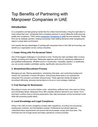 Top Benefits of Partnering with Manpower Companies in UAE