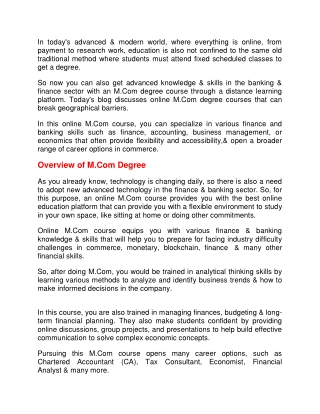 Master the World of Commerce & Finance with online M.Com Degree Course.