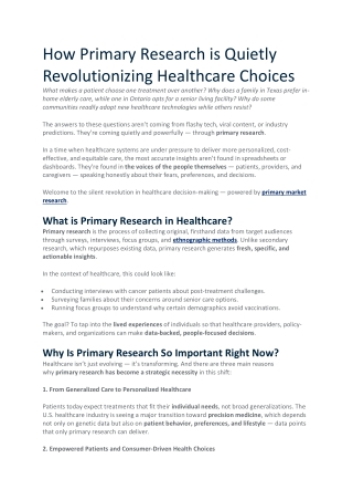 How Primary Research is Quietly Revolutionizing Healthcare Choices