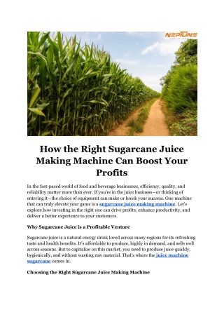 How the Right Sugarcane Juice Making Machine Can Boost Your Profits