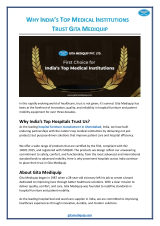 Why India’s Top Medical Institutions Trust Gita Mediquip