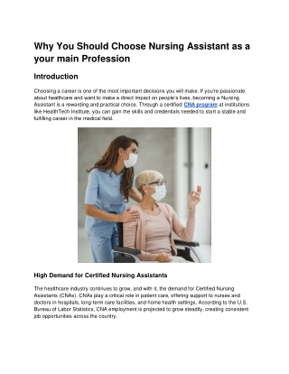 Why You Should Start Your Healthcare Career as a Nursing Assistant