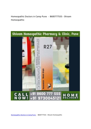 Homeopathic Doctors in Camp Pune  -  8600777555 - Shivam Homeopathic
