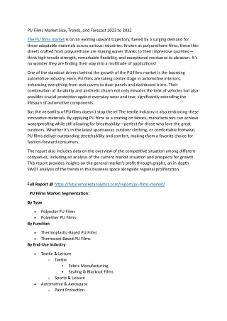 Polyurethane (PU) Films Market Overview – Industry Insights