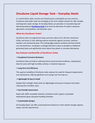 Top-Quality ZincAlume Tanks for Reliable Water Storage