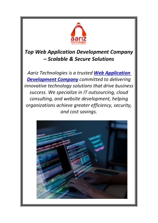 Top Web Application Development Company – Scalable & Secure Solutions