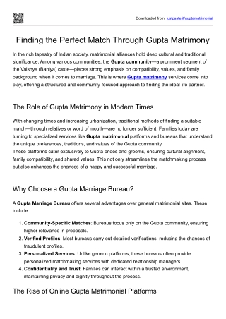 Finding the Perfect Match Through Gupta Matrimony