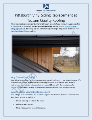 Pittsburgh Vinyl Siding Replacement at Tectum Quality Roofing