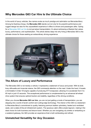 Why Mercedes G63 Car Hire Is the Ultimate Choice