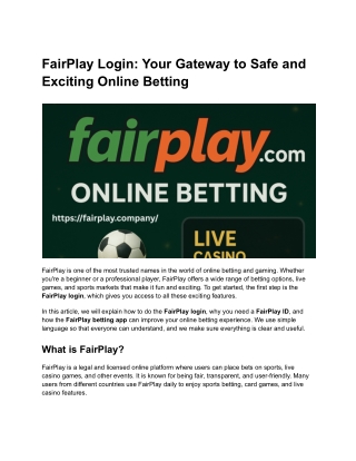FairPlay Login_ Your Gateway to Safe and Exciting Online Betting