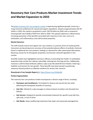 Rosemary Hair Care Products Market Investment Trends and Market Expansion to 203