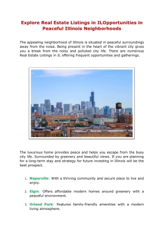 Explore Real Estate Listings in ILOpportunities in Peaceful Illinois Neighborhoods