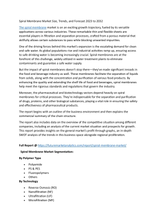 Future of Spiral Membrane Market – Growth & Opportunities