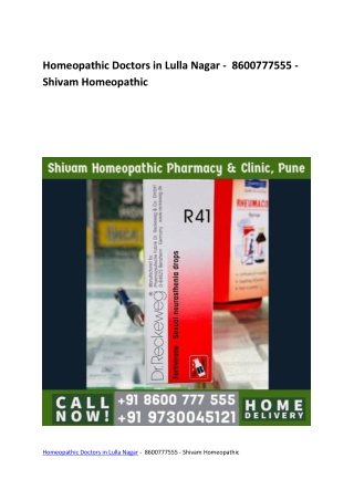 Homeopathic Doctors in Lulla Nagar -  8600777555 - Shivam Homeopathic