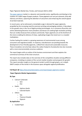 Paper Pigments Market Growth, Applications & Key Players