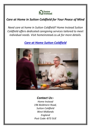 Care at Home in Sutton Coldfield for Your Peace of Mind