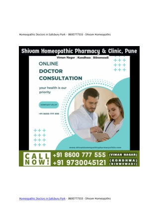 Homeopathic Doctors in Salisbury Park -  8600777555 - Shivam Homeopathic