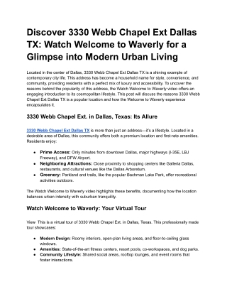 Discover 3330 Webb Chapel Ext Dallas TX_ Watch Welcome to Waverly for a Glimpse into Modern Urban Living