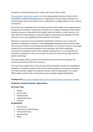 Amphoteric Surfactants Market Growth – Key Drivers & Applications
