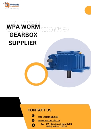 Top WPA Worm Gearbox Supplier in India | Univario Transmission