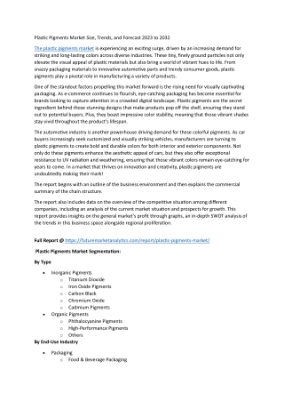 Plastic Pigments Market Growth – Key Drivers & Applications